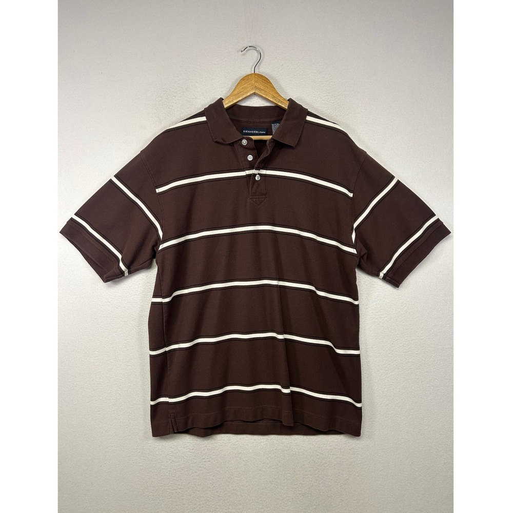 Retro Preppy Siegfried & Company Mens XL Brown Striped Short Sleeve Pique Polo